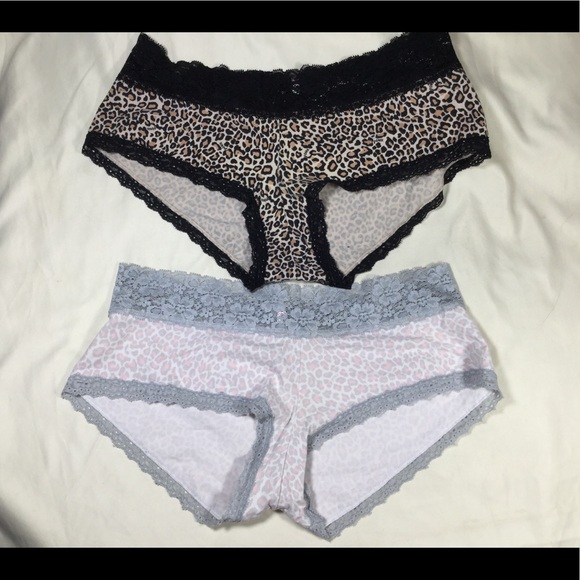 PINK Victoria’s Secret Set Of 2 Leopard Low Rise Boy Short Panty - L - Picture 1 of 8